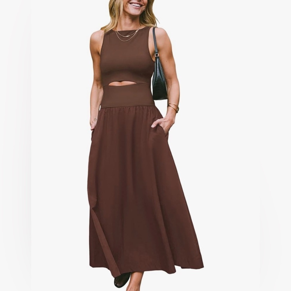 Cupshe Chocolate Brown Cut Out Maxi Dress L